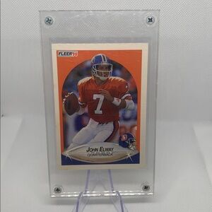 John Elway 1990 Fleer Card in Protective Case NFL Denver Broncos Hall of Fame QB